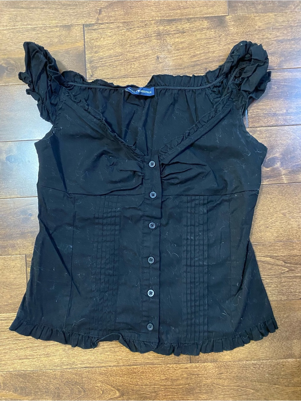Brandy Melville Black Ruffle Button-Front Top